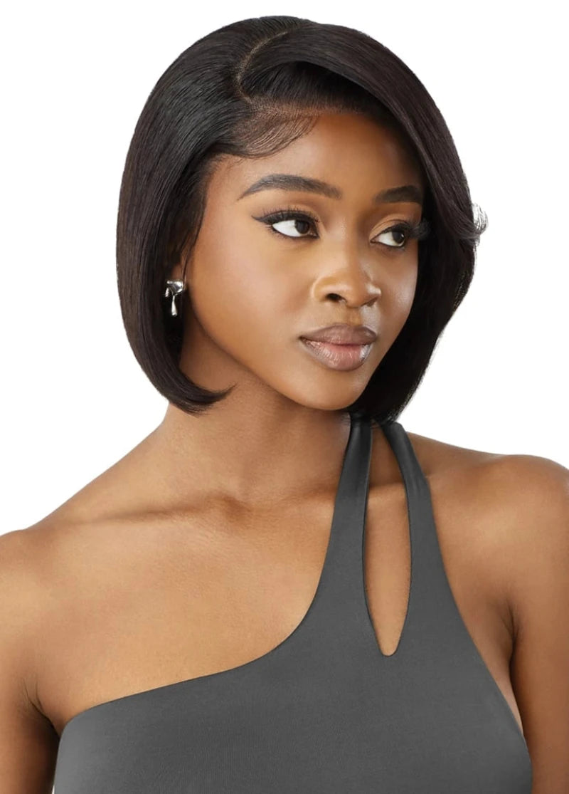 Medium - length wig with a curly texture for a bold and stylish choiceOutre My Tresses Black Label Premium 100% Unprocessed Human Hair HD 13x4 Lace Front Wig VIRGIN STRAIGHT BOB 10"