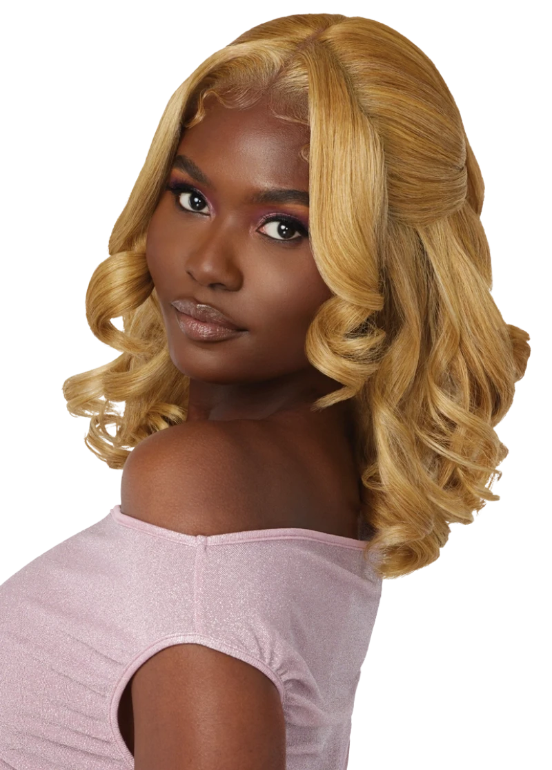 Medium - length wig in a jet - black color for a classic appearanceOutre Perfect Hairline Swoop Glueless Synthetic 13x4 Deep C-Shape HD Lace Front Wig SWOOP6