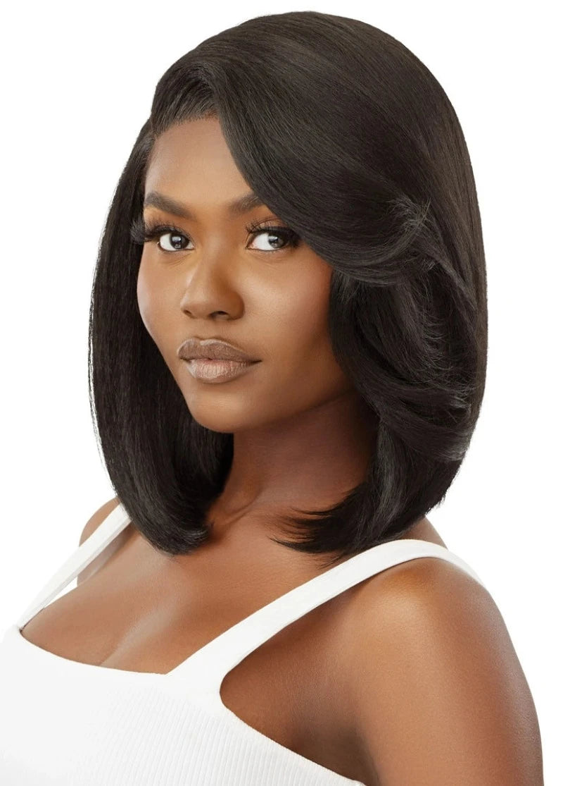 Adjustable - cap medium - length wig for a comfortable fitOutre SleekLay Glueless Synthetic Deep C-Part HD Lace Front Wig RUDY