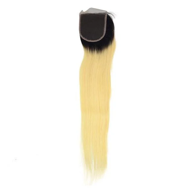 Medium - length wig with a middle - part for a classic and elegant stylePeruvian hair - Closure - Straight - Color Blonde