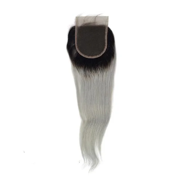 Medium - length wig with a curly texture for a bold and stylish choicePeruvian hair - Closure - Straight - Color Grey