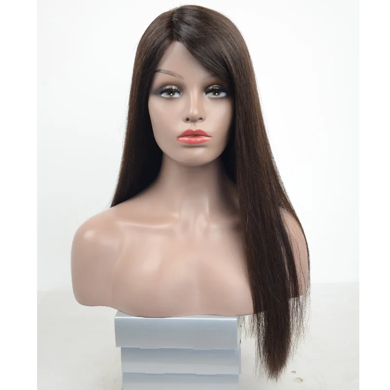 Synthetic medium - length wig with a natural - looking texturePeruvian Hair Straight Long Hair Lace Front Wig Natural Color