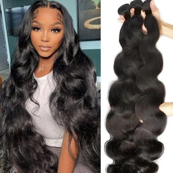 Medium - length wig with a pre - bleached knot for a natural - looking scalpVirgin Peruvian Hair Body Wave 3 Bundles Human Hair Weave One More Hair