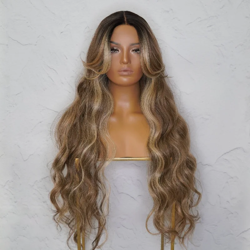 Human - hair long - length wig for a natural and luxurious feelPIPER Mocha Lace Front Wig