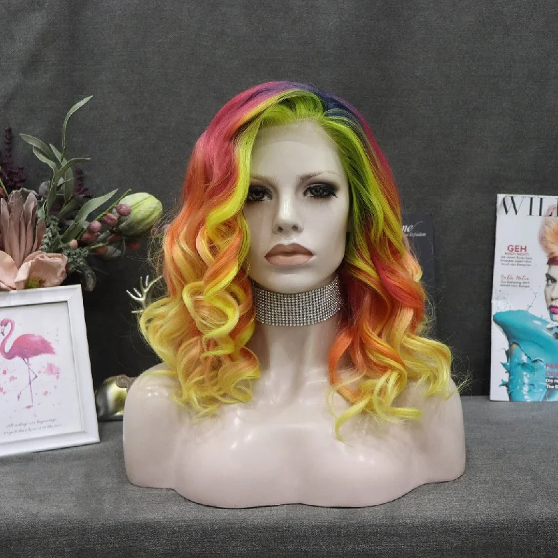 Medium - length wig with a platinum - blonde color for a bold and trendy lookQUINN TROPICAL SUNSET