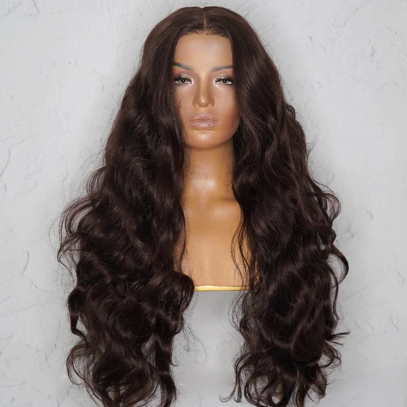 Long - length wig with a platinum - blonde color for a bold and trendy lookRIMA Dark Brown Lace Front Wig