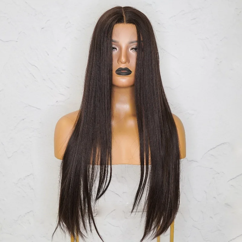 Long - length wig with a natural - looking root for a more realistic lookSAMIRA Brown Lace Front Wig