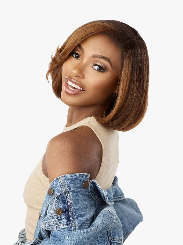 Medium - length wig with a curly fringe for a playful and youthful vibeSensationnel Curls Kinks & Co Glueless Textured HD Lace Front Wig Y-PART Kinky Edges CHIC BOB 12"