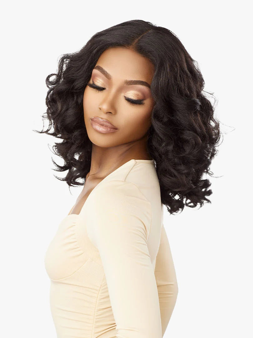 Medium - length wig in a jet - black color for a classic appearanceSensationnel Synthetic Hair Cloud 9 Swiss Lace What Lace 13x6 Frontal Glueless HD Lace Wig SAMIRA