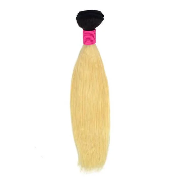 Medium - length wig with a pre - bleached knot for a natural - looking scalpPeruvian Human Hair Weft Blond Color Straight Bundles