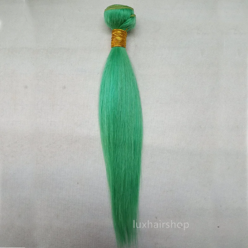 Medium - length wig with a platinum - blonde color for a bold and trendy lookPeruvian Human Hair Weft Green Color Straight Bundles