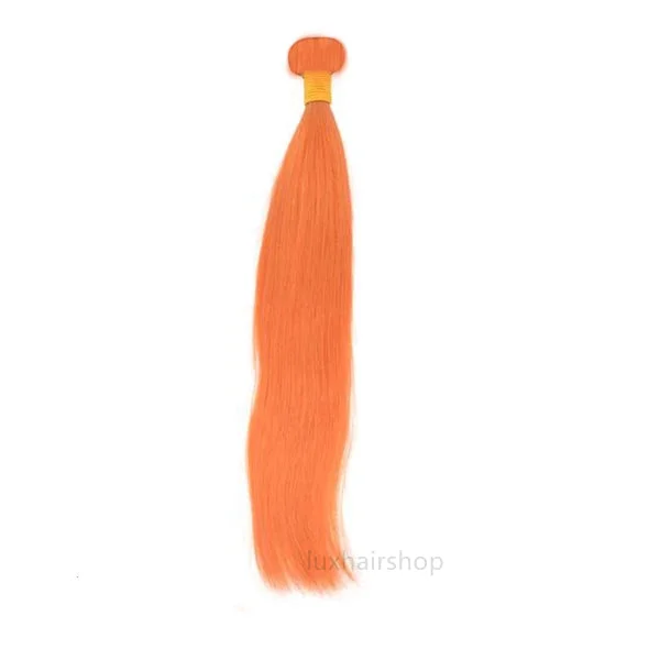 Medium - length wig with a side - part for a more flattering lookPeruvian Human Hair Weft Orange Color Straight Bundles