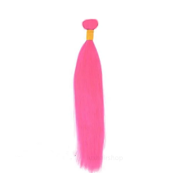 Human - hair medium - length wig for a natural and luxurious feelPeruvian Human Hair Weft Pink Color Straight Bundles