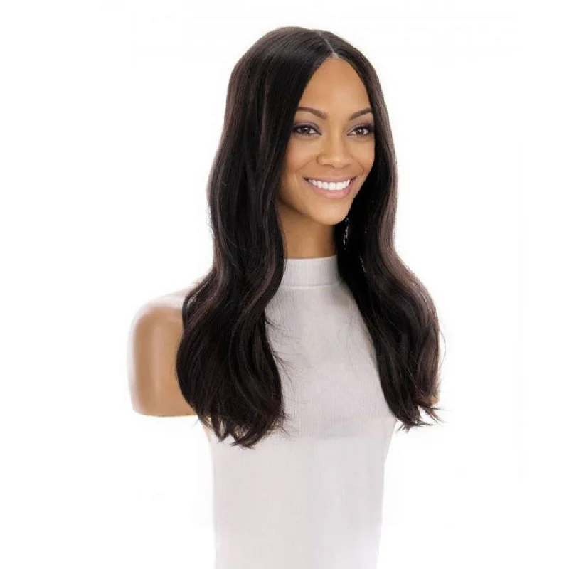 Medium - length wig in a jet - black color for a classic appearance20" Divine Luxe Lace Top Topper #1B Black